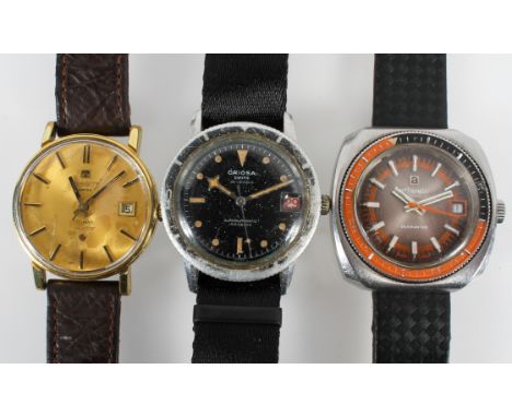 Three vintage gents wristwatches, to include a Tissot Seastar automatic with gilt dial and baton hour markers, an Atlantic 25
