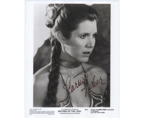 Star Wars - Carrie Fisher (1956-2016 - Princess Leia) - autographed 8x10" black and white photograph from Return Of The Jedi,