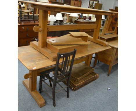 Two trestle based refectory tables, a spinning chair, an occasional chair, three folding tables, a scale model of a Roman vil