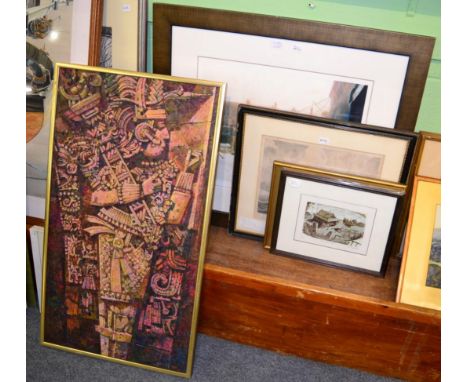 Large modern oil Maya Stones by Donald Plenderleith, limited edition framed print Brindley Light by Reuba Colley, French engr