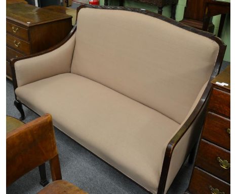 Early 20th century sofa upholstered in pale pink, on cabriole legs