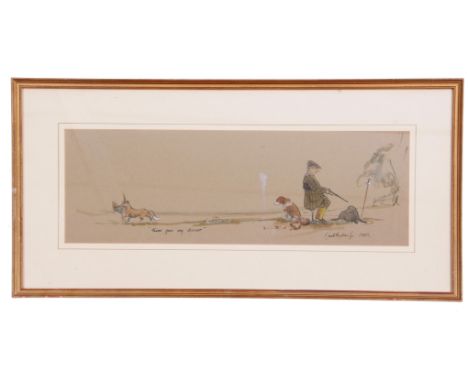 British, contemporary, Satirical sketch of a driven shoot, pen and wash on laid paper, inscribed 'There goes my dinner', indi