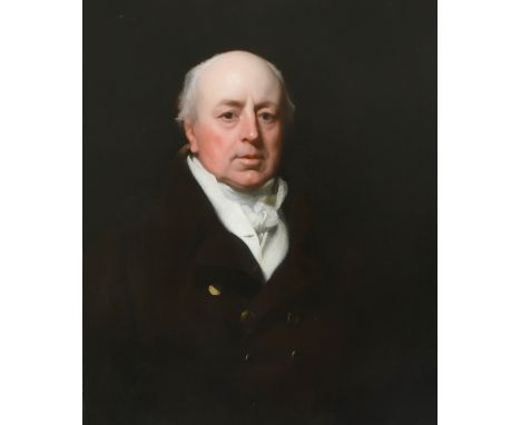 Attributed to Sir Thomas Lawrence PRA, FRS (1769-1830) Portrait of a gentleman, half-length, wearing a brown coat and brass b