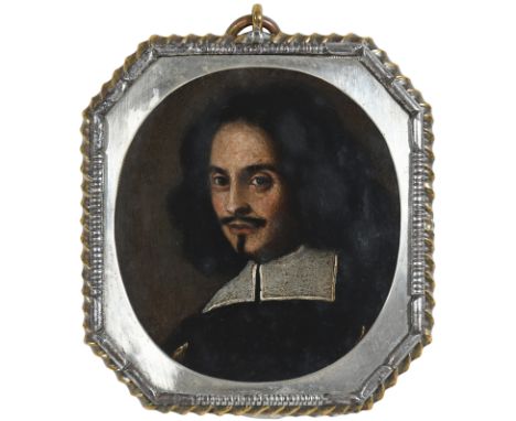 Manner of Franciszek Smiadecki Portrait miniature of a gentleman wearing a black doublet and white collar On copper, oval, in
