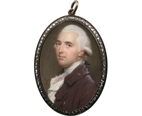 λJohn Smart (1741-1811) Portrait miniature of a gentleman wearing a brown coat and white waistcoat, and with powdered hair Si