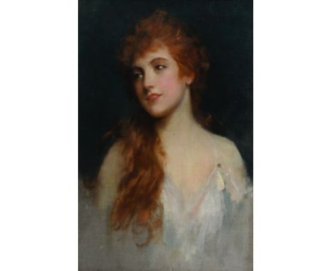 Sir Samuel Luke Fildes RA (1823-1927) Portrait of Miss Tattersall, wearing a white dress Oil on canvas 39.4 x 28cm; 15½ x 11i
