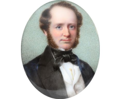 John Simpson (1811-after 1871) Portrait miniature of Richard James Lane ARA, wearing a black coat, white waistcoat and black 