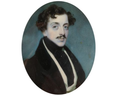 λEdward Robertson (1809-after 1837) Portrait miniature of a gentleman wearing a black coat and white waistcoat Oval, in a rec