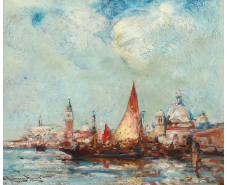 Continental School c.1900 View of Venice with Santa Maria della Salute Indistinctly signed (lower left) Oil on panel 20.4 x 2