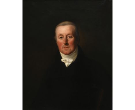 English School Early 19th Century Portrait of a gentleman, half-length, wearing a black coat with a book under one arm Oil on