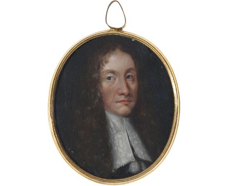 Follower of Franciszek Smiadecki Portrait miniature of a gentleman, wearing a black doublet and lawn collar On copper, oval, 