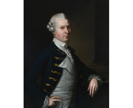 Francis Cotes RA (1726-1770) Portrait of John Parker (1734-1796), half-length, wearing a blue coat and white waistcoat, stand