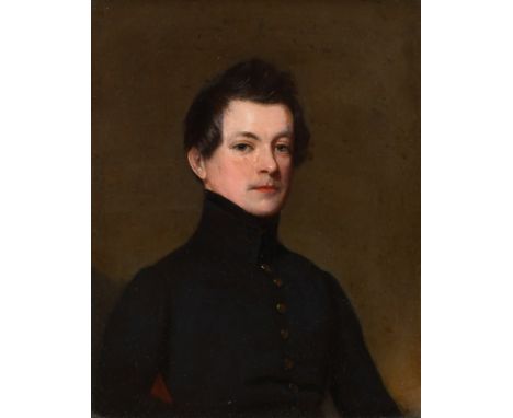 English School 19th Century Portrait of Major Macfarlane, half-length, wearing a black coat Oil on board 24 x 19.1cm; 9½ x 7½
