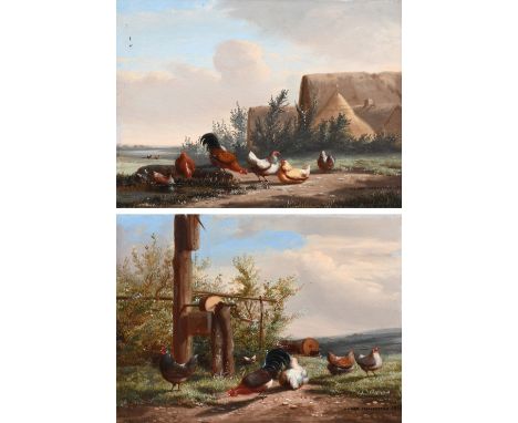 Johan Lodewijk van Leemputten (Belgian 1840-1910) Chickens and ducks in a farmyard; Chickens by a well A pair, both signed an