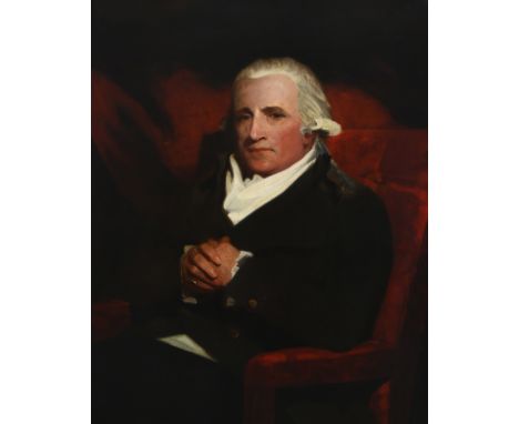 After Sir Henry Raeburn Portrait of Sir Walter Farquhar (1738-1819), wearing a black coat, seated in an interior Oil on canva