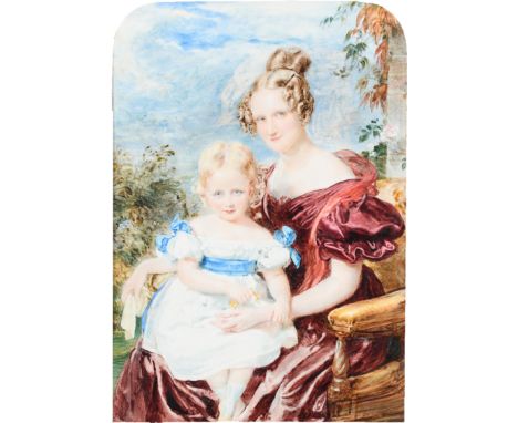 λSir William Charles Ross (1794-1860) Portrait miniature of a woman and child, seated in a landscape Inscribed Painted by W C