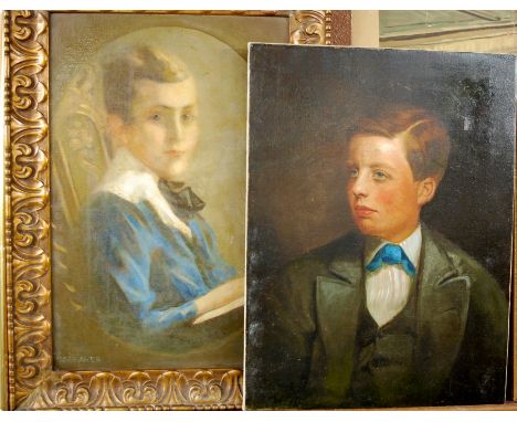 19th century English school - half length portrait of a boy in formal attire, oil on canvas (relined), 60x45cm; and one other