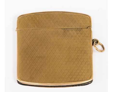 A 9ct gold match case, the body with engine turned decoration, hallmarked for William Neale, Chester 1913, stamped 375, lengt