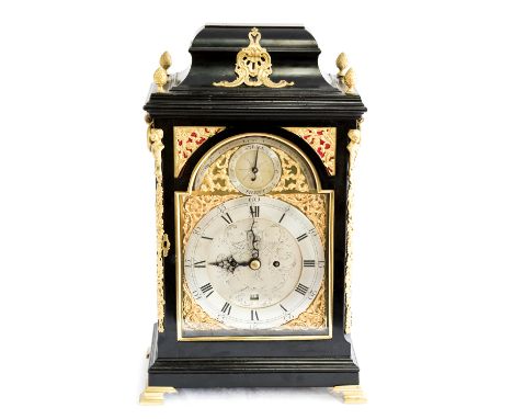 A late George II/George III George Lumley of Bury bracket clock, circa 1755-1765, ebonised case with caddy top and cast metal