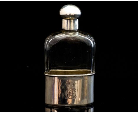 A Victorian glass flask bottle, the body facet cut with detachable silver cup and gilt interior, with silver screw off top, b