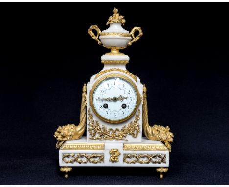 A late 19th Century French ormolu mounted white marble bracket clock, circa 1880, Lamuel Moutti, the 3.5 inch dial within a s