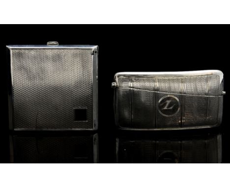A George V silver card case with engine turned decoration, engraved initial "L", sponsor's mark William Neale Ltd, Birmingham