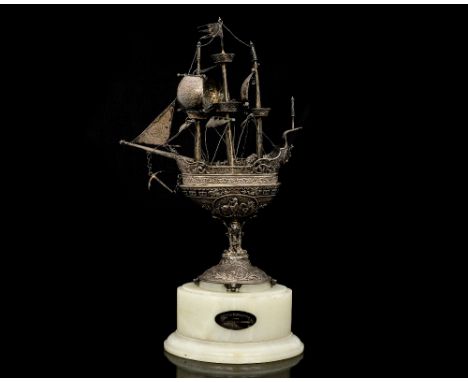 A late nineteenth or early twentieth century Continental silver galleon or nef, possibly German or Dutch, the ship complete w