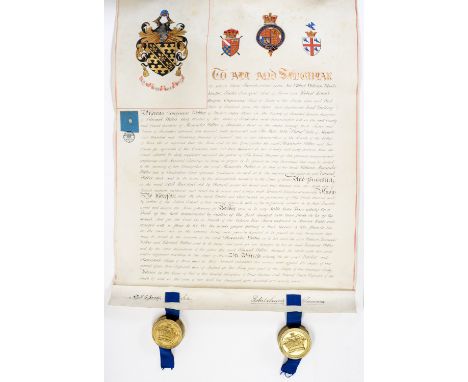 A Queen Victoria Royal Cypher within original tooled and gilded leather box with Royal Coat of Arms, "VR"  together with a Gr