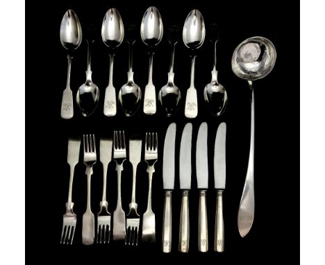 A quantity of mixed continental 800 standard flatware, possibly German and Polish hallmarks, comprising large soup ladle, eig