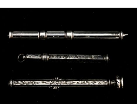 A Sampson Mordan and Co patent silver double ended retractable lead pencil and dip pen, hallmarks rubbed but possibly Chester