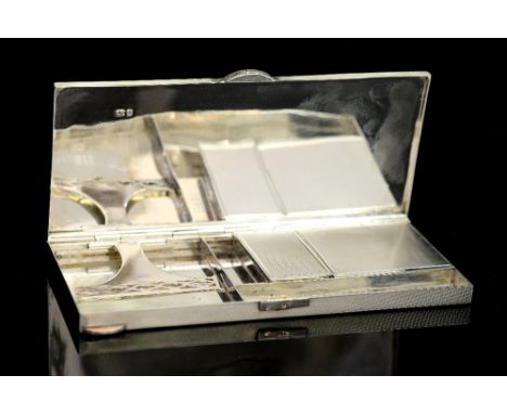 A George VI Art Deco style combination card and cosmetic box, with internal fitted compartments and holding clip, the clasp m
