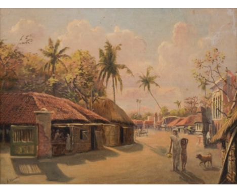 Caddy, Alexander E (British) (act.1895-1905), 'Indian Village, Going About the Day', oils on canvas, signed and dated 1903 lo