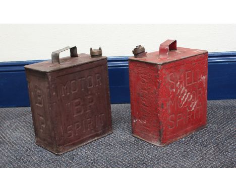 Two 1930's oil cannisters, one for Shell, the other for BP.