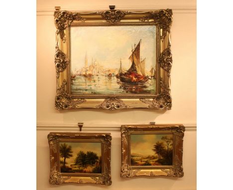 S. Duran.  (20tth century), St Marks, Venice, with various sailing barges, signed, oil on canvas, 40cm x 49cm, in gilt frame,