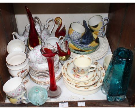 SECTION 32. A collection of various ceramics and glassware including Poole pottery and Bunnykins tea sets, a Murano paperweig