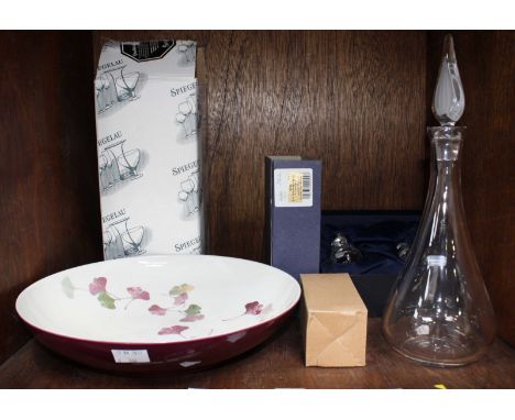 SECTION 41. A Spiegelau glass decanter in original box, together with a large Portmeirion ceramic bowl and a Stuart Crystal c