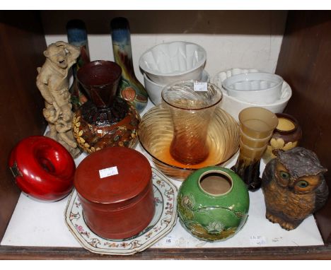 SECTION 16. An assortment of mixed ceramic and glass items including a painted pottery vase by 'Lily C. Thurgootd,' four vari