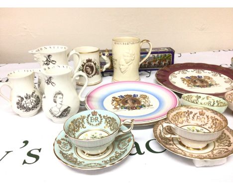 A collection of Elizabeth II commemorative ware including quality Paragon fine bone china cups saucers and bowls with gilt de