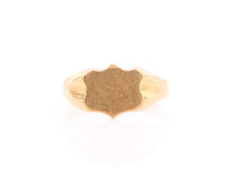 A yellow metal signet ring, unmarked, size I 1/2.Condition report: 2.8g