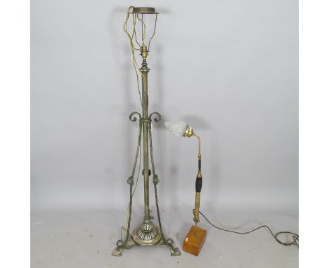 A Vintage brass standard lamp, height to bayonet fitting 117cm, and another table lamp (2) 