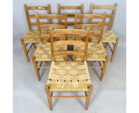 A set of 6 mid-century Danish pine ladder-back chairs, with paper-cord seats 
