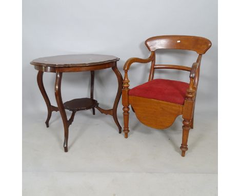 A mahogany side table of shaped form, 75cm x 71cm, and a mahogany commode chair (lacking potty) (2)