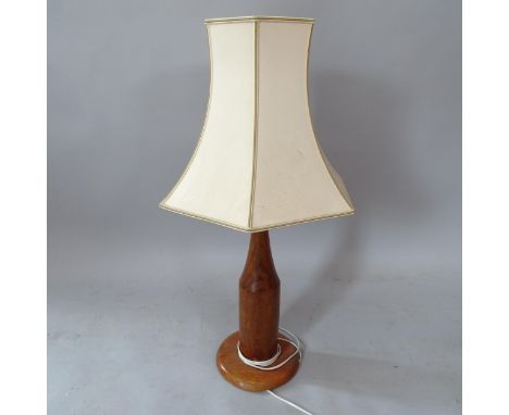 A Vintage mahogany table lamp and shade, height overall 76cm 