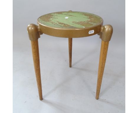 GERALD SUMMERS (1899-1967) - a mid-century tripod stool, with metal top and turned ash legs, maker's mark on base, registered