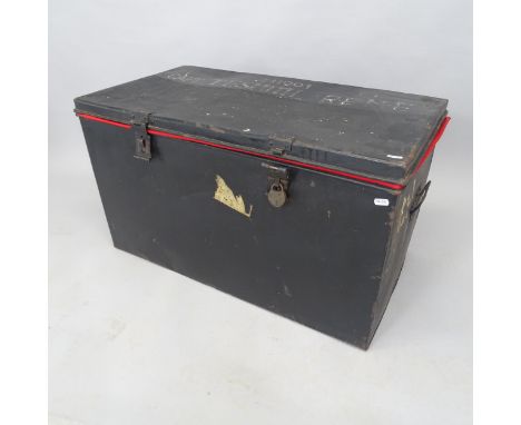 A Vintage metal trunk, labelled Captain T F Smith, REME, 83cm x 47cm x 45cm 
