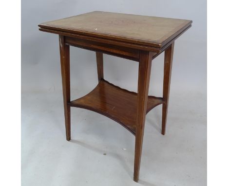 An Edwardian mahogany 2-tier fold over card table, with inlaid floral decoration, W51cm, H68cm, D38cmThe fold over card table