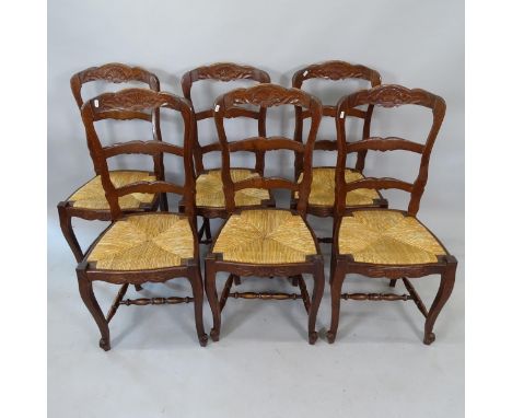 A set of 6 French rush-seated ladder-back dining chairs 