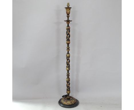 A Kashmir lacquered polychrome standard lamp, height to bayonet 149cm 