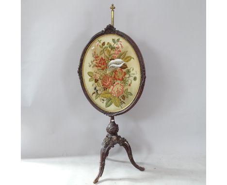 A 19th century rosewood tapestry upholstered pole screen 