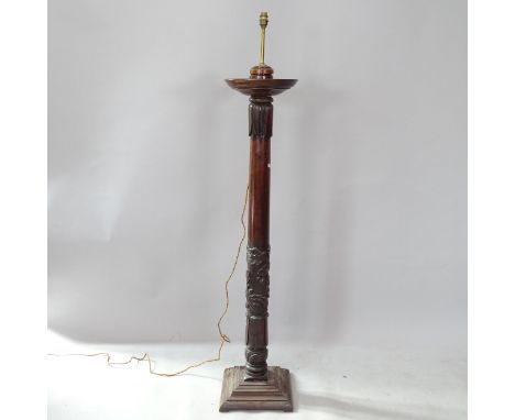 A carved mahogany torchere converted to a standard lamp, height to bayonet fitting 154cm 